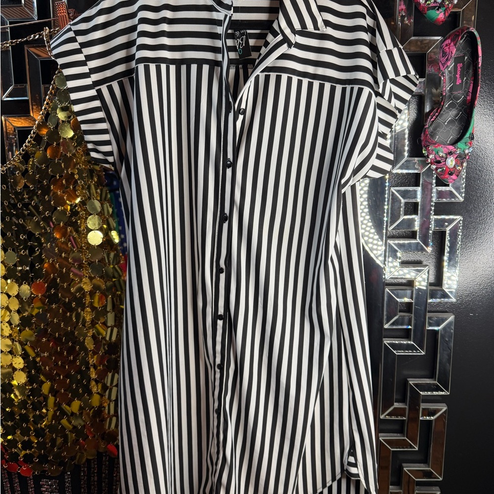 Striped Black and White Midi Dress